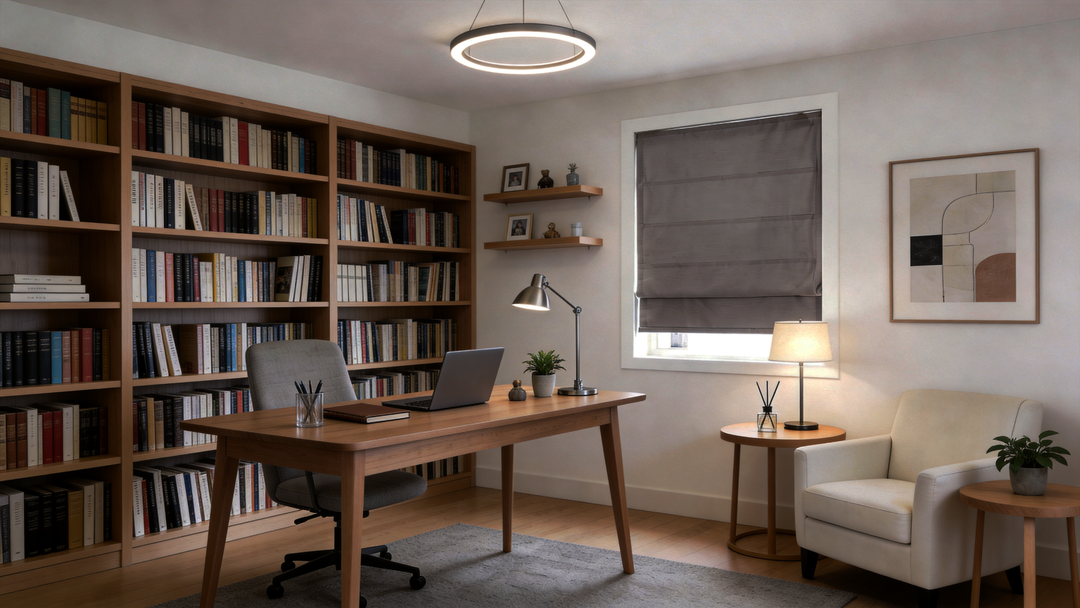 Roman Shades in Work Room
