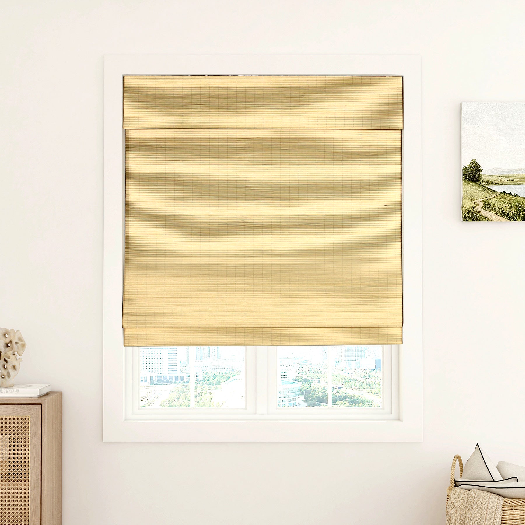 Lustrowin Römische Rollos Kabellos – Lichtfilternd, Abnehmbarer Stoff (80% Polyester, 20% Leinen), Für Innen-/Außenmontage